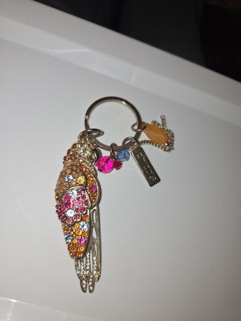 Chicos Colorful Parrot Keychain with Rhinestones